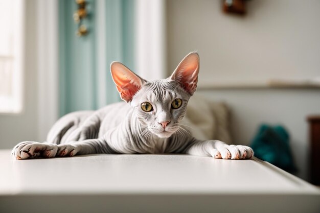 Adorable sphynk Cat Portrait in Indoor Room