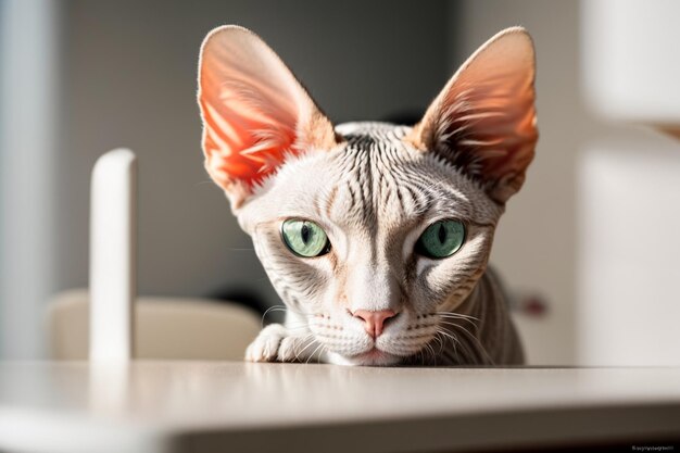 Adorable sphynk Cat Portrait in Indoor Room