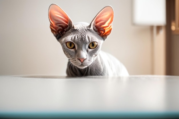 Adorable sphynk Cat Portrait in Indoor Room