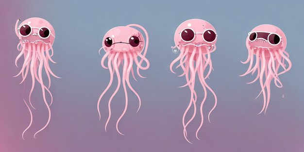 Adorable Stylized Jellyfish A Cartoon Alien Character Collection