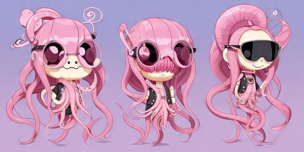 Adorable stylized jellyfish a cartoon alien character collection