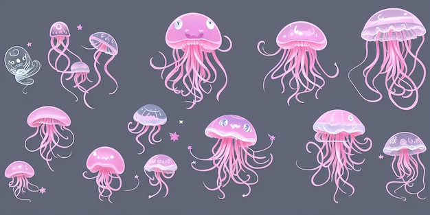 Adorable Stylized Jellyfish A Cartoon Alien Character Collection