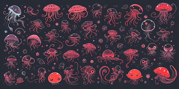 Adorable Stylized Jellyfish A Cartoon Alien Character Collection