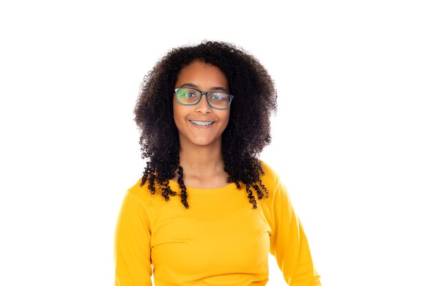 Adorable teenage doing gestures isolated on a white wall