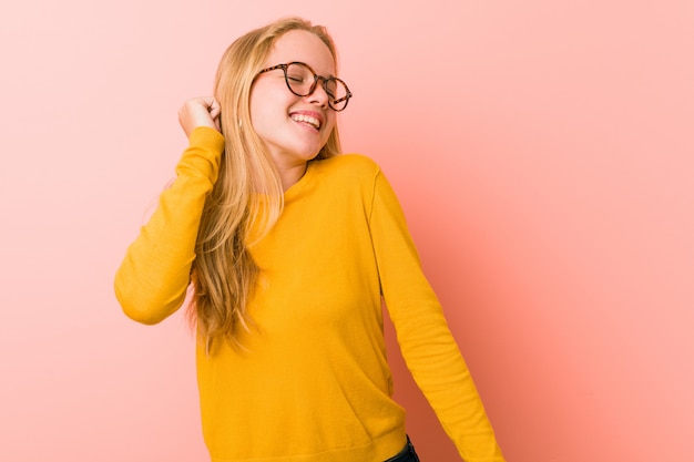 Adorable teenager woman dancing and having fun.