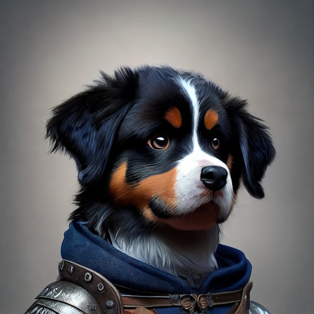 Adorable tiny bernese mountain dog puppy as cartoon\
adventurer