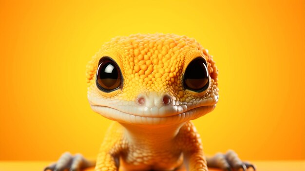 Adorable tiny yellow gecko on a yellow background