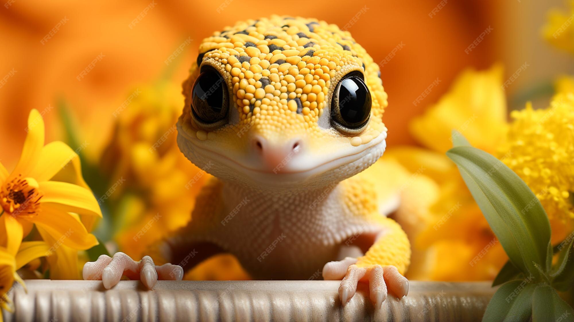 Premium AI Image | Adorable tiny yellow gecko on a yellow background