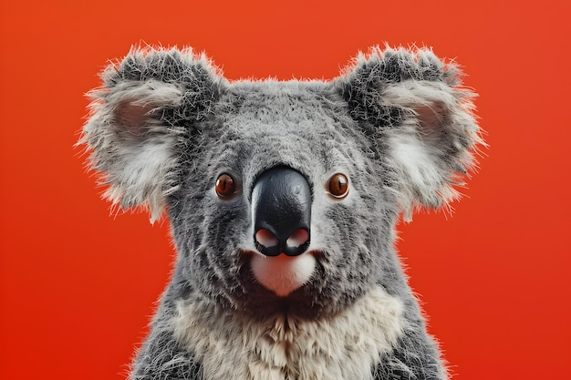 Adorable Toy Koala on Vibrant Red Background A Captivating Studio Portrait