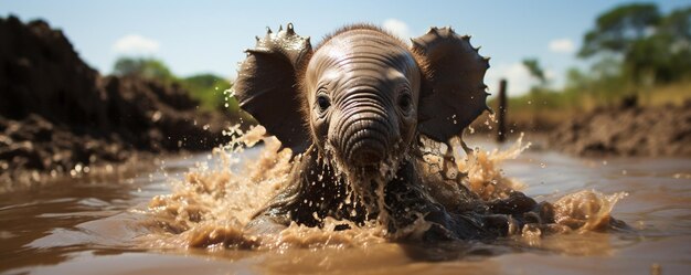 Photo adorable video of a baby elephant splashing background