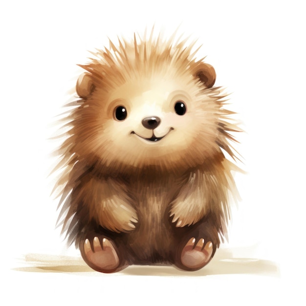 Adorable Watercolor Brown Porcupine Clipart on White Background AI Generated