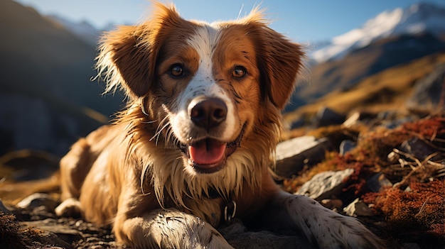 Adorable welsh springer spaniel dog breed in evening adult dog golden retriever