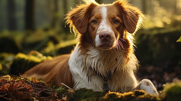 Adorable welsh springer spaniel dog breed in evening generated by ai