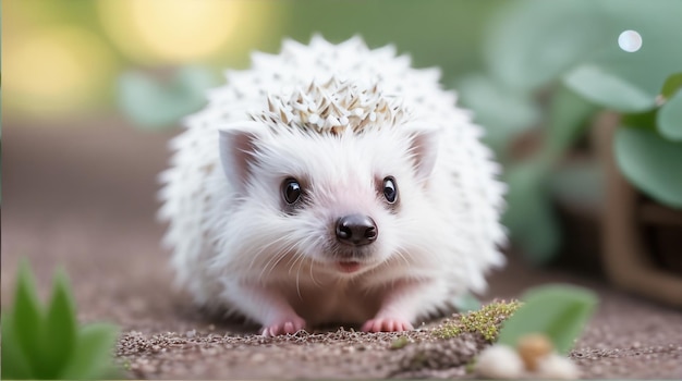 Photo adorable whiskers cute white little hedgehog with a purpose