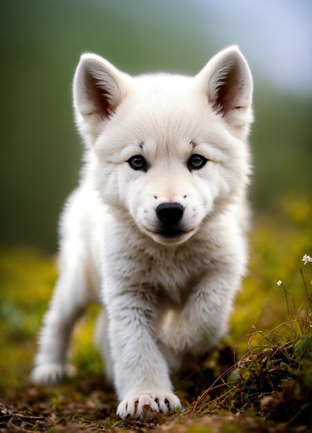 Photo adorable white baby wolf