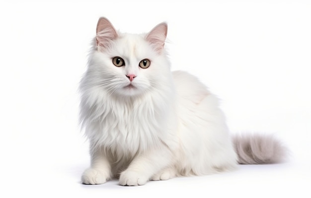 Adorable white cat on white background for pet vet card design