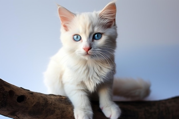 Adorable white kitten showcases irresistible charm with captivating blue eyes