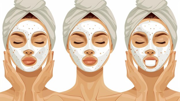 Adorable Woman Making Skincare Procedures Skin Care Routine Hygiene and Moisturizing Concept Flat Cartoon Illustration Icon