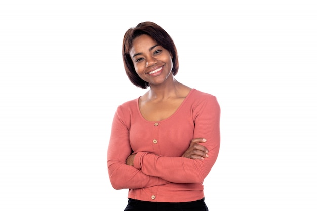 Adorable woman with pink t-shirt