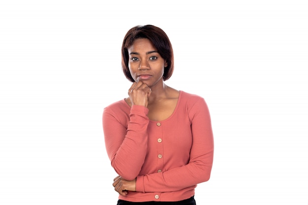 Adorable woman with pink t-shirt