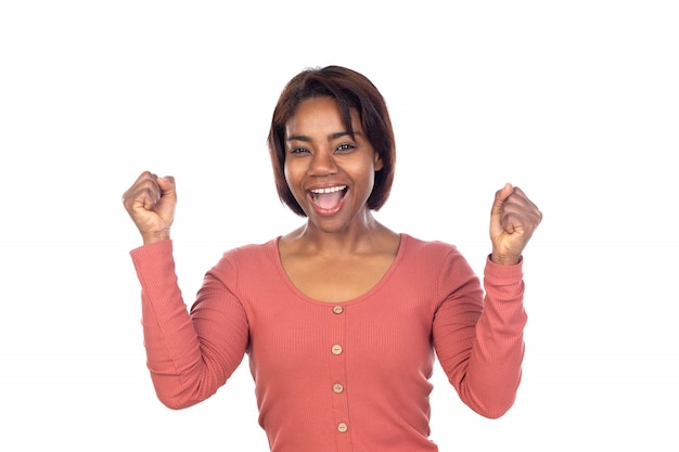 Adorable woman with pink t-shirt