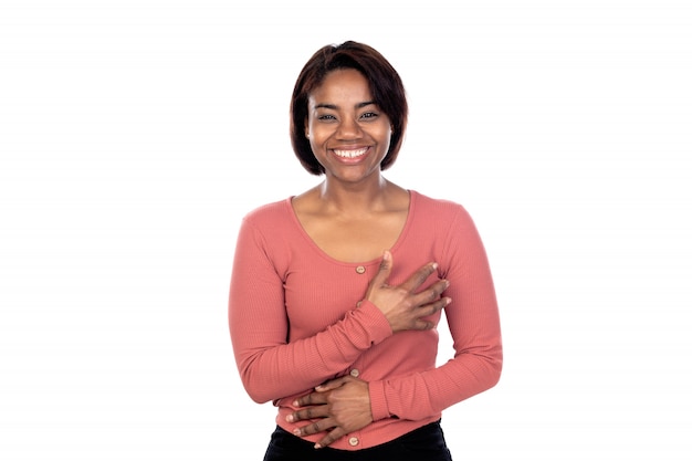 Adorable woman with pink t-shirt