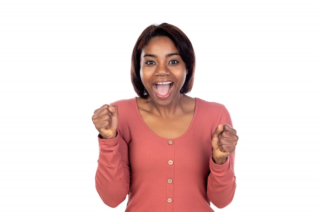 Adorable woman with pink t-shirt