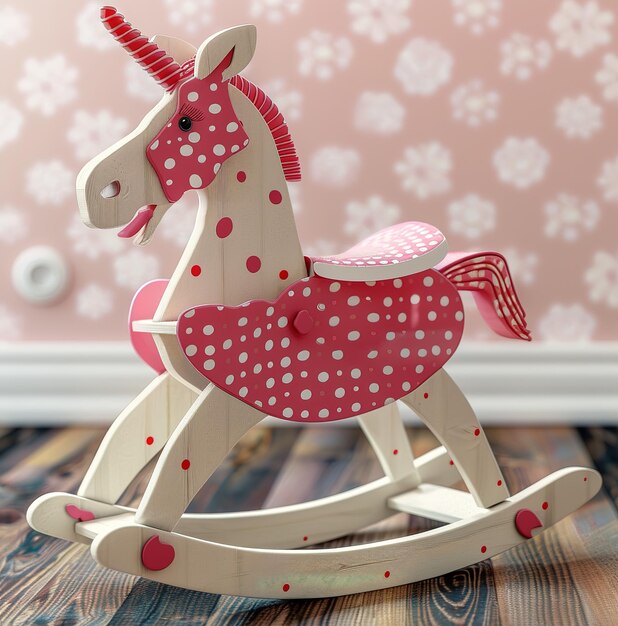 Adorable Wooden Rocking Horse Unicorn Whimsical Fantasy Decor for Kids Room