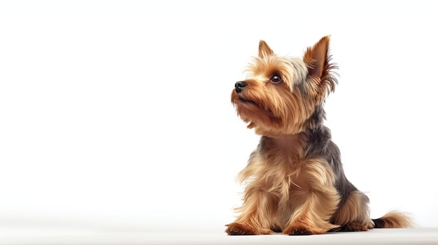 Adorable Yorkshire Terrier Dog on White Background AI Generated