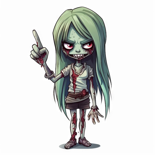 Photo adorable zombie girl approves with thumb up generative ai