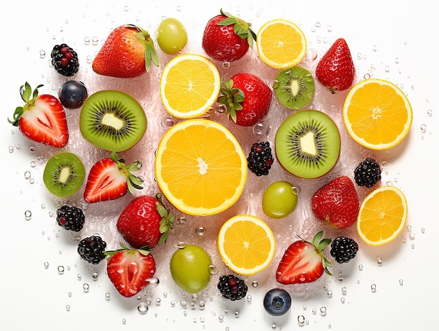 Adorned Assorted Fresh Fruits on White Background