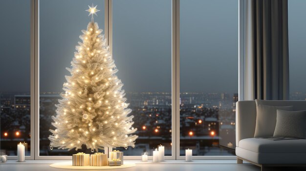 Photo adorned christmas tree white lights