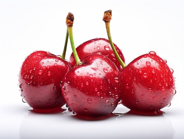 Photo adorned fresh cherry on white background