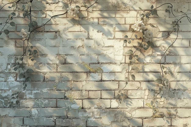 Adorning a weathered brick wall delicate floral pa generative ai