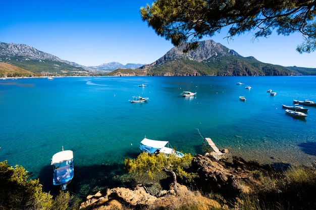 Adrasan village mediterranean coast in antalya turkey aerial view with drone