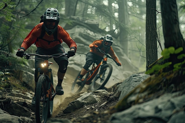 Adrenaline pompende scène van extreem mountainbiken op een rotsachtig pad