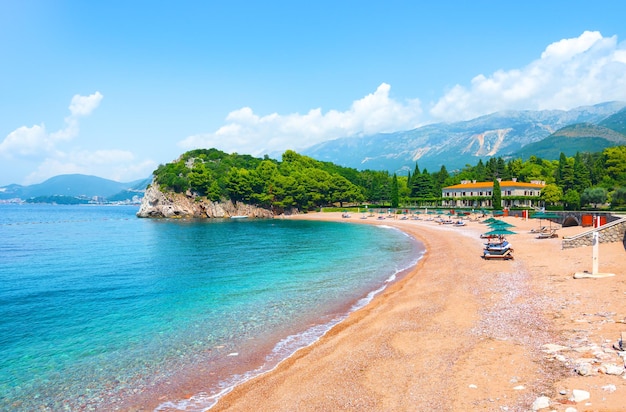 Adriatic sea coast, Milocer queens beach, Sveti Stefan, Montenegro