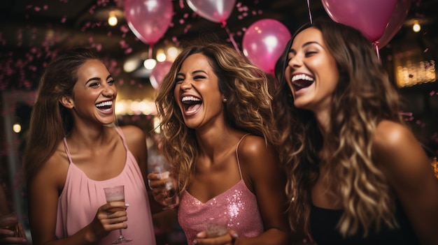 Foto festa di compleanno per adulti in un ambiente alla moda con cocktail di risate e atmosfera festiva