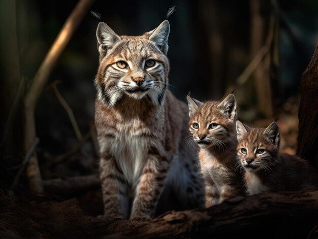 Adult Bobcat with babies generative AI