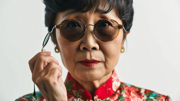 Adult Chinese Lady Holds Sunglasses