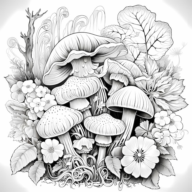 Premium AI Image  Adult Coloring Book Animals Flowers Patterns and a  Mushroom