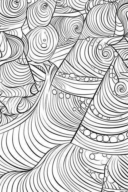 Photo adult coloring book page black line modern christmas tree design and background