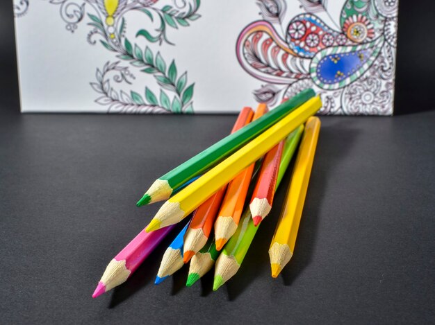 The Coloring Book with Pencils Stock Image - Image of graphic, colorful:  76630643