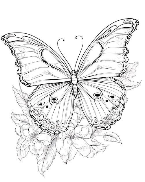 Adult Coloring Butterfly Pages with Flowers