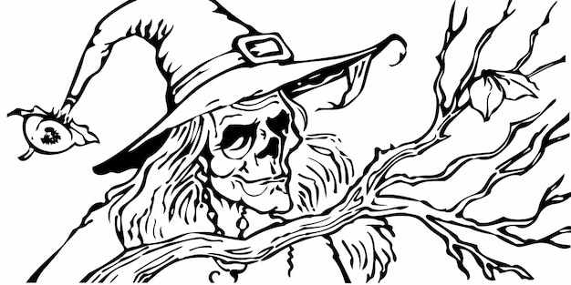 adult coloring page featuring a witch