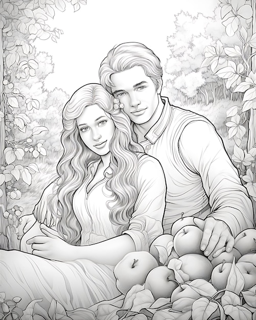 Adult Coloring Page Featuring Young Couple