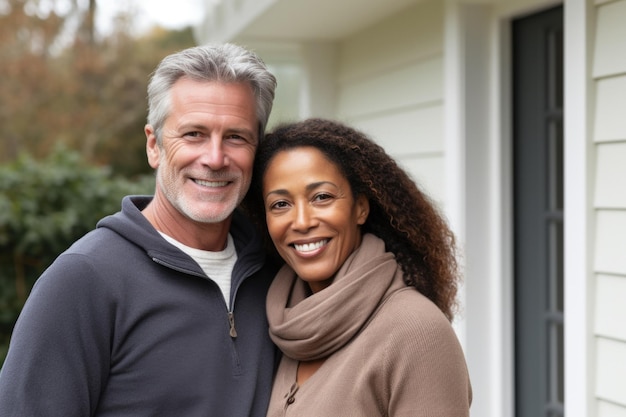 Photo adult couple happy expression at new home ai generated