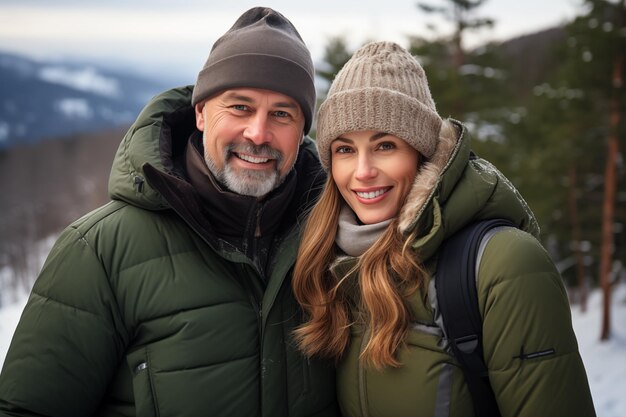 Adult couple at outdoors in winter clothes