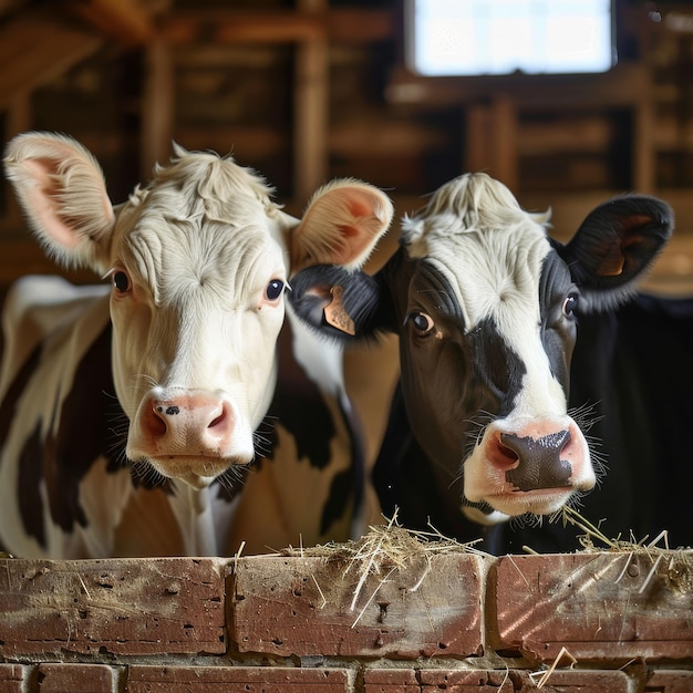 Adult cows in a common brick barn