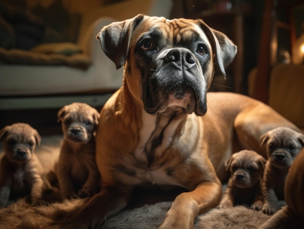 Adult Dog with babies generative AI